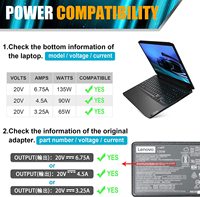 Adaptor daya Laptop 20V 6.75A 135W AC, pengisi daya kompatibel dengan Lenovo IdeaPad Y40-70 Y70-70 Y700 Z710 kuning persegi USB pin