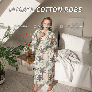 Robe de chambre kimono en coton gaufré 100 %, motif floral et animalier, romantique, pour demoiselle d'honneur et spa, col en V, longueur intégrale, douce, absorbante, séchage rapide, coupe décontractée - Product Image 2