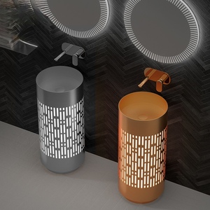 Lavabo sur colonne rectangulaire moderne fait main en acier inoxydable 304, lavabo sur pied monobloc, facile à nettoyer, haut de gamme pour hôtel - Product Image 1