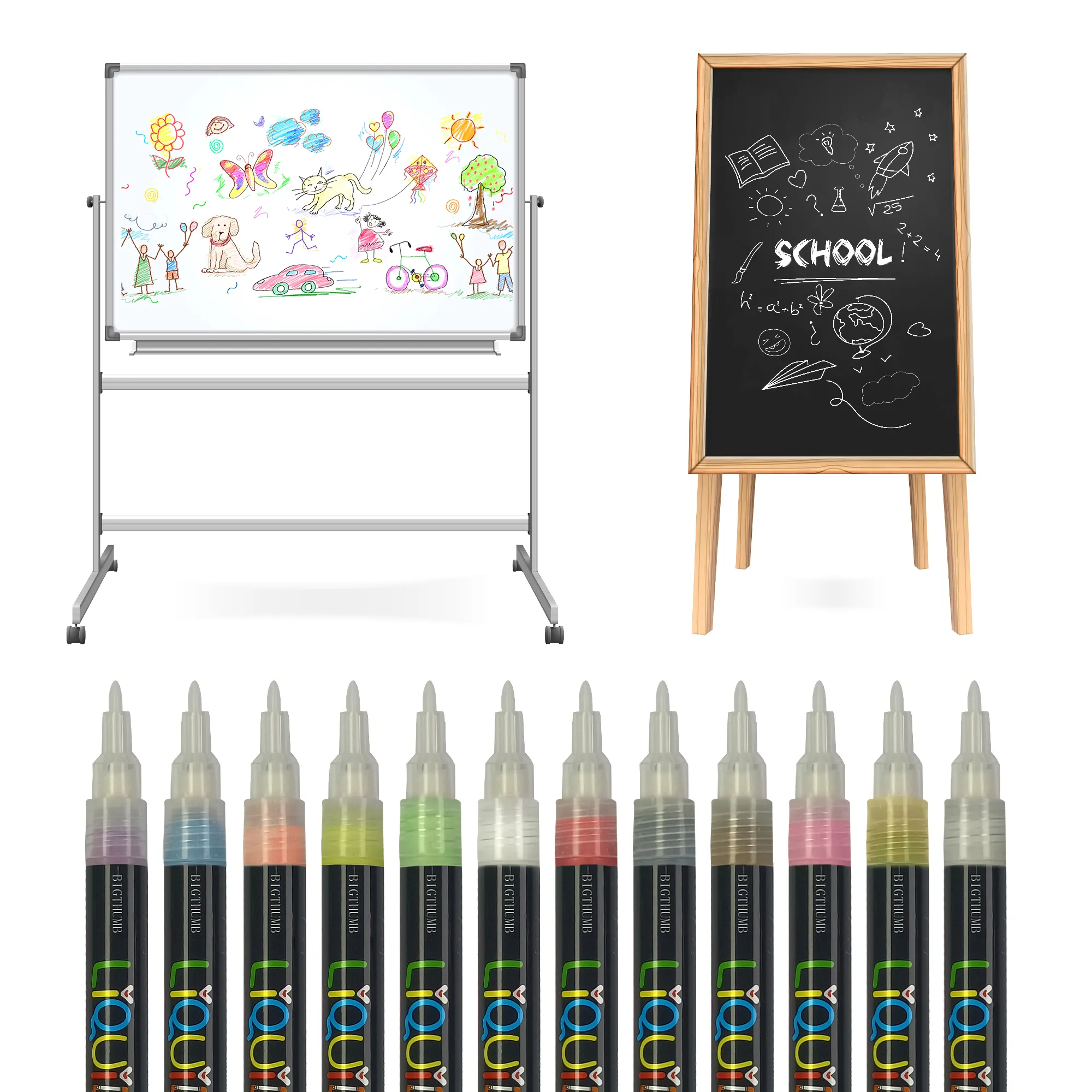 12 colori Premium Finestra Lavagna Neon Penne, Tra Cui 2 Colori Metallici, di Pittura e di Disegno per I Bambini