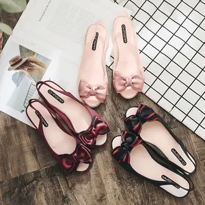 Summer Lady Pvc Casual Jelly Sandals Fashion Bow Beach Shoes Women Comfortable Flat Sandals
