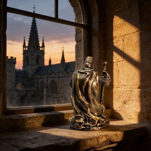 Statuetta di Cavaliere Templare Inginocchiato in Resina Effetto Bronzo Antico, Statua di Guerriero Medievale in Armatura per Decorazione da Scrivania e Regalo - Product Image 6