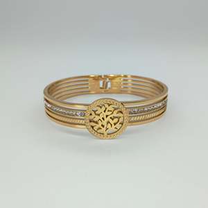 Bracelet tendance en acier inoxydable 316L plaqué or PVD avec incrustation de cristaux et motif floral pour femmes - Product Image 1