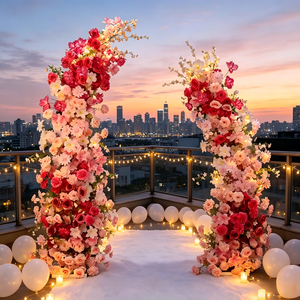 Wedding Arch Flower Arrangement Artificial Floral Arch <b>Backdrop</b> Pink Faux Rose Flower <b>Backdrop</b> Decoration - Product Image 1
