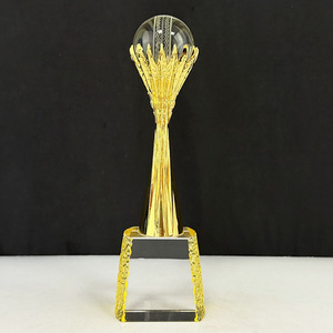 Souvenir <strong>Gifts</strong> Gold Crystal <strong>Cricket</strong> Ball Trophy Customized Crystal Trophy Engraved Awards Yellow Base MH-N564 - Product Image 1