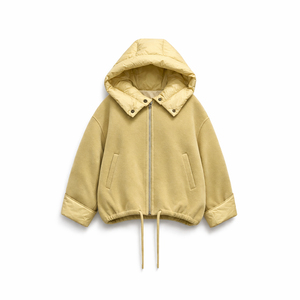 Giacca Imbottita in Lana per Donna - Cappotto Invernale Ibrido Multimateriale, Parka Trapuntato Giallo Senape - Logo Personalizzato - Product Image 1