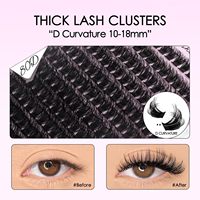Extensions de cils DIY effet œil de chat 80D, bouquets de cils volume D Curl, faux cils en grappes de 10 à 18 mm de largeur avec adhésif et fixateur