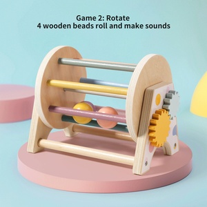 Tambour à roulettes en bois 3 en 1 unisexe avec miroir, engrenages rotatifs, fabrication de sons, jouets pour bébés, jouet de bureau - Product Image 3