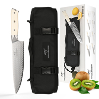 Kit de camping et de voyage en acier damassé de 9 pièces ensemble de couteaux de chef avec sac à rouleau, ensemble de couteaux de cuisine avec poignée en ABS