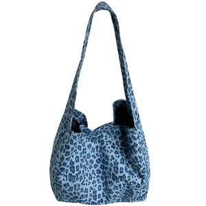 Leopard Print Canvas Tote Bag Blue Magnetic Buckle Zippered Pocket Everyday Use - Product Image 4