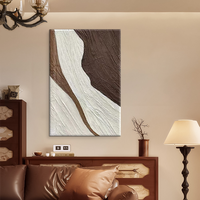 Peinture à l'huile abstraite texturée peinte à la main, art mural minimaliste brun et blanc pour la décoration intérieure