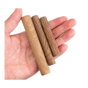 مجموعة بكرات نمذجة الطين 10 ، مجموعة دبابيس دوارة من الطين بنمط موجة الخشب - Product Image 2