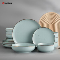 Service de Vaisselle Moderne en Céramique de Luxe 16 Pièces, Assiettes et Bols en Grès Mat, Compatible Micro-ondes et Lave-vaisselle, Ensemble pour 4 Personnes