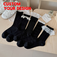 Chaussettes en dentelle simples pour femmes, mi-mollet, fines, respirantes, style Lolita, décontractées, confortables, en coton, vente en gros