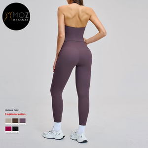 Women's Brushed Halter Deep V 2-Piece Set - Backless <strong>Top</strong> &amp; Sculpting <strong>Leggings</strong> for Yoga &amp; Gym Custom Activewear Sets Available - Product Image 2