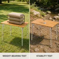 Tables pliantes réglables en hauteur pour le jardin, le pique-nique, le camping, la plage, en bambou, portables, trois tailles, ouverture rapide personnalisée