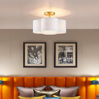 Plafonnier semi-encastré en fer avec abat-jour en tissu blanc, idéal pour chambre, salle à manger, salon, couloir, LED