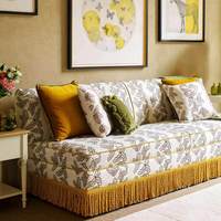 Sofá de Tres Plazas con Estampado Floral, Tapizado en Tela Tradicional con Esponja, Mueble de Sala de Estar Vintage Ecológico con Flecos