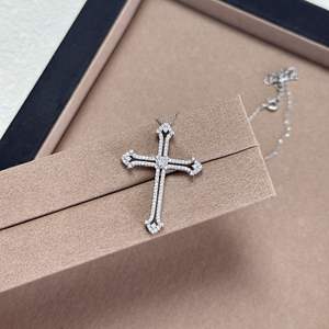 Collier en argent pur S925 avec nœud en diamant et perle pour femmes, élégant, noble à la française, petit pendentif en diamant à fleurs, charmes - Product Image 1