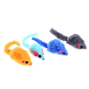 Плюшевая мышь, игрушка для кошек, игрушки для кошек с длинными волосами и перьями, плюшевая цветная мышь, Интерактивная игрушка для кошек
