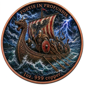 Pièce de collection médaillon de 1 once en cuivre pur fin .999, personnalisée, de type Fortis in Profundis, en forme de plaque, de la collection Viking Legacy, classée - Product Image 2