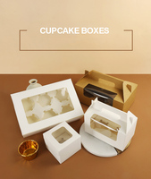 Boîte à gâteau personnalisée en papier kraft avec fenêtre, emballage de boulangerie, contenant jetable pour desserts, cupcakes, pâtisseries à emporter