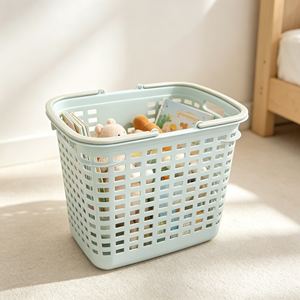 Factory Wholesale PP Rectangular Plastic Storage <strong>Basket</strong> Handles Perforated Bathroom Organizer Bin Cabinet Food Vegetable Fruit - Product Image 3