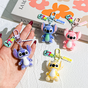 New Arrival Cartoon Lilo Stitches Flocking <strong>Keychain</strong> 3D Bag Key Decorative Pendant <strong>Custom</strong> 3D Key Ring Key Chain Gift - Product Image 2