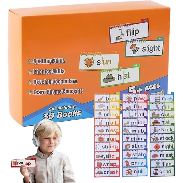 Read and Rhyme Flip Books With Phonics Flash Cards for Kindergarten Sight Word Learning Educational Reading Games