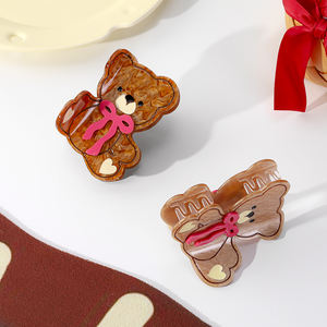 مشبك شعر أسيتات على شكل دب مع فيونكة لطيفة، مشبك شعر صغير للشعر المربوط جزئيًا، مشبك شعر على شكل سمكة قرش للجزء الخلفي من الرأس، إكسسوار شعر - Product Image 4