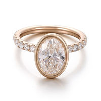Bague de fiançailles en or 10k 14K 18K avec diamant de laboratoire ovale taille pavé, couleur D-E, pureté VS-VVS, certifié IGI, 1-3 carats