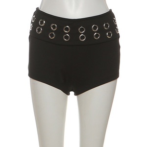 Top Corto Tubo con Ojales y Diseño Hueco Estilo Gótico Oscuro Punk para Mujer, y Shorts Casuales Sólidos por Encima <span class=keywords><strong>de</strong></span> la Rodilla con Vibe Atrevida para Verano - Product Image 6