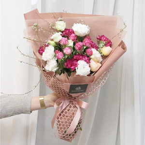 Bán buôn Hàn Quốc tim lưới hoa bao bì nhựa tổng hợp giấy ống đồng in ấn Khả năng tương thích hoa gói lưới giấy - Product Image 6