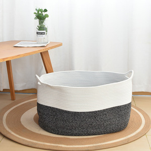 Woven <b>Storage</b> <b>Basket</b> <b>Large</b> Cotton Rope Rectangle White Black Household Laundry Toy Organizer Bedroom Clothes <b>Storage</b> <b>Basket</b> - Product Image 2