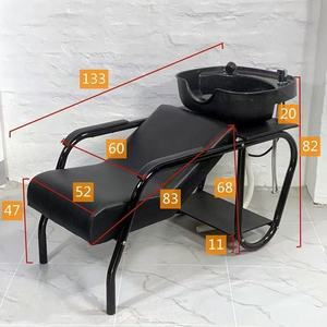 Sillón de Peluquería Negro con Lavacabezas de Cerámica, Moderno, Impermeable, de Cuero PU, con Estructura de Acero Inoxidable, Muebles para Barbería - Product Image 2