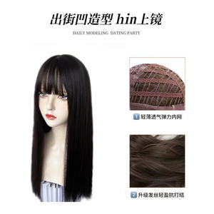 วิกผมยาวตรงสไตล์โลลิต้า พร้อมผมหน้าม้าปัดข้าง เส้นผมธรรมชาติ ใยคาเนคาลอน  ฐานลูกไม้โปร่งใส  สำหรับผู้หญิง - Product Image 2