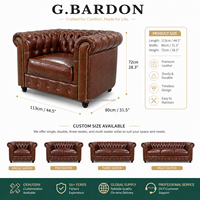 Fauteuil Chesterfield classique en cuir véritable avec dossier rembourré en éponge, fauteuil d'appoint à boutons pour salon et hôtel