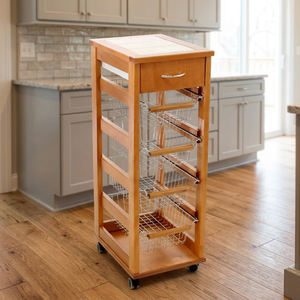 MASLEGNO Professional Solid Beech Wood Utility Cart Drawer Iron Handles Modern <b>Plastic</b> <b>Wheels</b> Small Spaces Daily Use Model - Product Image 3
