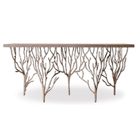 Table console rectangulaire moderne et luxueuse avec base en aluminium et plateau en bois pour chambre à coucher, salon, salle à manger, maison, hôtel