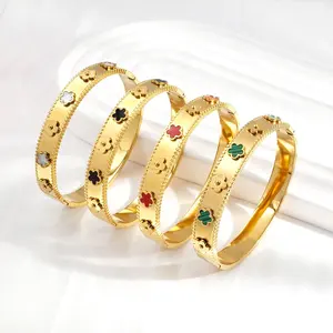 Diseñador de moda italiano Shell joyería de acero inoxidable al por mayor 18K chapado en oro brazaletes pulsera deslustre brazaletes gratis para mujeres