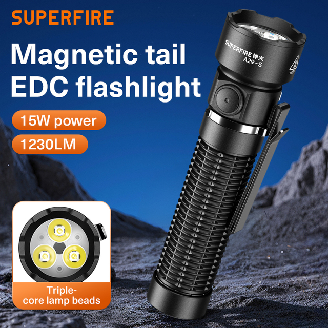 Tactical LED Flashlight 15W 1000+ Lumens Type-C Charging Waterproof Aluminum Alloy 140m Beam Distance EDC Magnetic Camping High