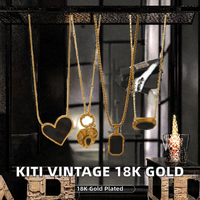Ensemble de bijoux pour femmes KITI en résine noire vintage, plaqué or 18 carats, acier inoxydable 304, collier, boucles d'oreilles, bague, géométrique, rétro, élégant
