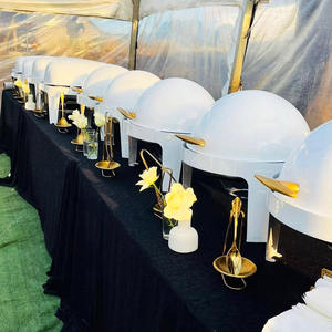 Hotel Buffet térmico blanco calentador de alimentos conjunto restaurante Chaffing Acero inoxidable Chefing 6L redondo Roll Top platos de frotamiento para la venta - Product Image 1