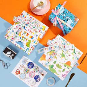 Wholesale Disposable Coated 80g Birthday Dinosaur Art <b>Paper</b> <b>Tissue</b> 43*300cm Luxury Custom Gift <b>Wrapping</b> <b>Paper</b> Roll - Product Image 4