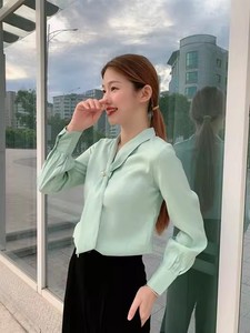 <span class=keywords><strong>Camicia</strong></span> in Chiffon da Donna, Nuovo Design Vintage con Perline, Top Elegante con Drappeggio, Maniche Lunghe, Primavera e Autunno, Bianco con Fiocchi - Product Image 5