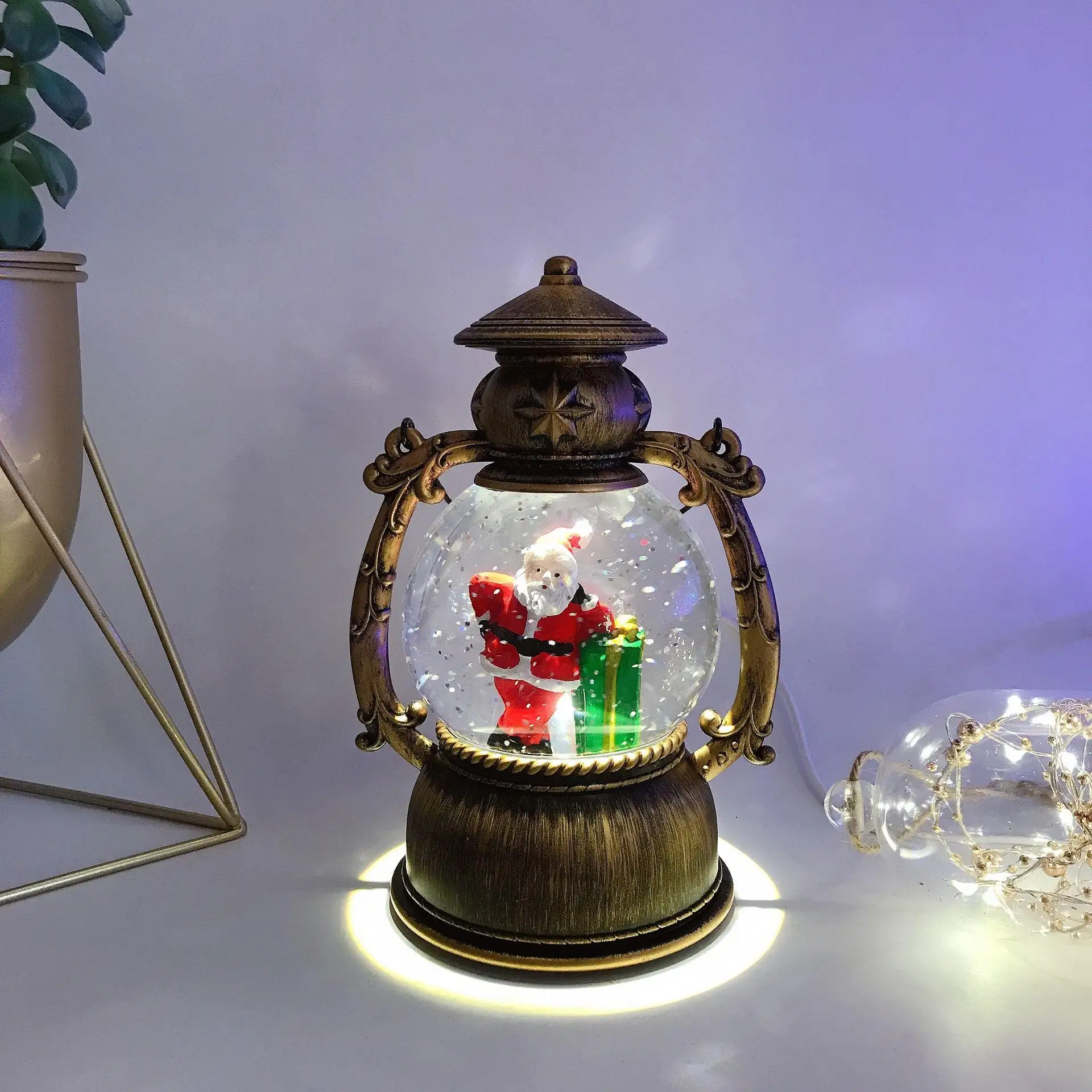 BLH Antique Brass Christmas Music Box with Dancing Santa Snowman Deer Sleigh for Merry Christmas Birthday Gift