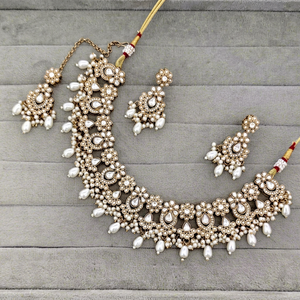 Indian Traditional Antique Gold Plated Kundan Choker <b>Necklace</b> Set Maroon <b>Ruby</b> Red Gemstone Bead Bridal Jewelry Set with Earrings - Product Image 1