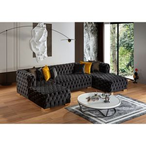 Winforce Livingरूम फर्नीचर सोफे सेट लक्जरी कपड़े चेस्टरफील्ड सोफे क्लासिक यू आकार 7 सीटर गुलाबी मखमली सोफे - Product Image 3