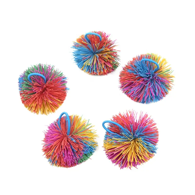 2PCS 3.2Inch Colorful Stringy Ball,Thick Silicone Bouncing Fluffy Jugging Ball Monkey Stress Ball Office Stress Toys (Rainbow, Medium*2PC
