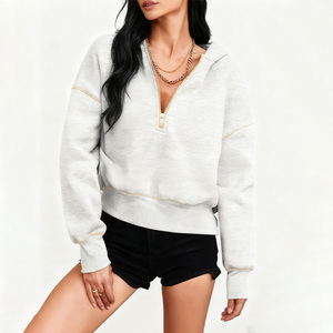 <span class=keywords><strong>Sweat</strong></span>-shirt décontracté à capuche pour <span class=keywords><strong>femme</strong></span>, manches longues, demi-zip, veste courte, 100 % polyester, automne-hiver - Product Image 1